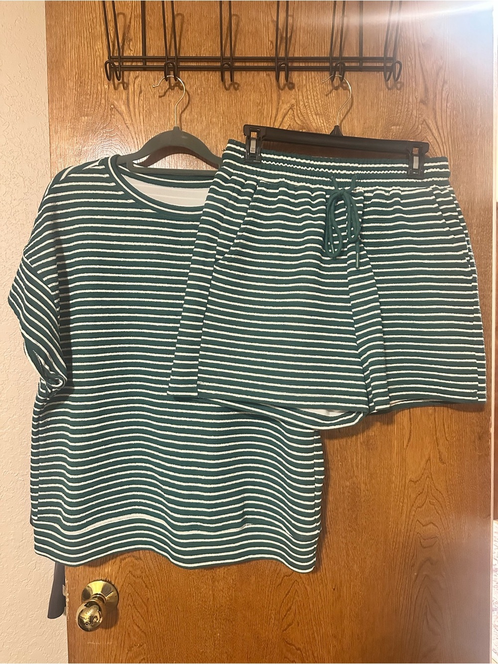 Striped Green & White Women’s Short Sleeve Lounge Set
